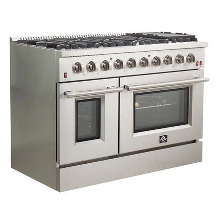 Forno Galiano 48-Inch Freestanding Gas Range, Stainless Steel, 8 Burners, 107,000 BTU, Griddle, Double Ovens, Energy Efficient FORNO