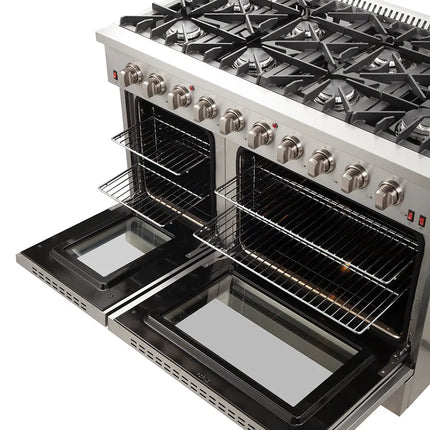 Forno Galiano 48-Inch Freestanding Gas Range, Stainless Steel, 8 Burners, 107,000 BTU, Griddle, Double Ovens, Energy Efficient FORNO