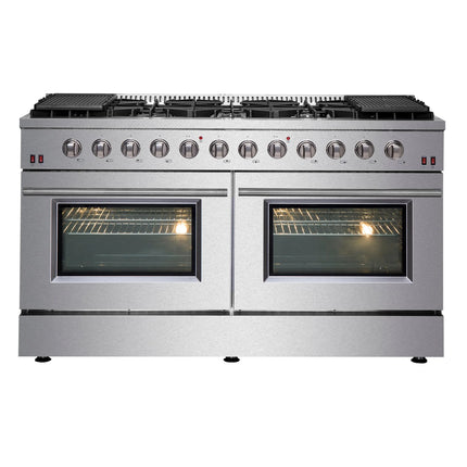 Forno Galiano 60-Inch Freestanding Gas Range, 10 Burners, Double Ovens, Griddle, Energy Efficient FORNO