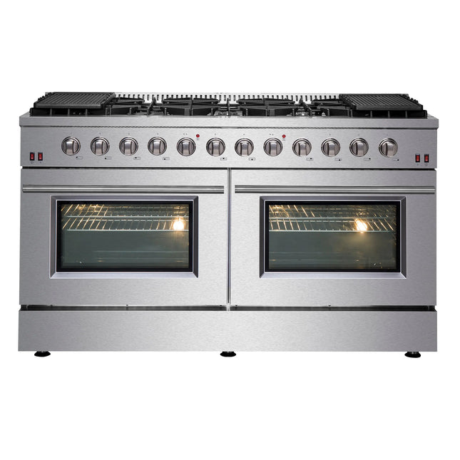 Forno Galiano 60-Inch Freestanding Gas Range, 10 Burners, Double Ovens, Griddle, Energy Efficient FORNO