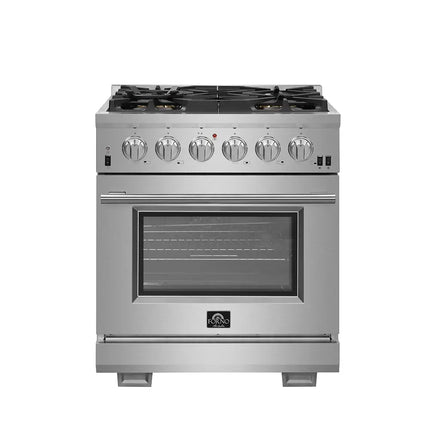 FORNO Premium 2-Piece Kitchen Bundle - Capriasca 30" Stainless Steel Range, Forno Gallipoli 30" French Door Refrigerator with Bottom Freezer 17.5 cu. ft Capacity - FBDL-019-01CAUS FORNO