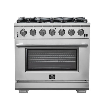 FORNO Premium 2-Piece Kitchen Bundle -Capriasca 36" Stainless Steel Range, Forno Salerno 36" Side by Side Stainless Steel Refrigerator 20 cu.ft - FBDL-019-02CAUS FORNO