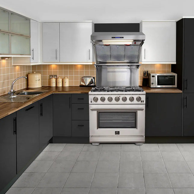 FORNO Premium 2-Piece Kitchen Bundle -Capriasca 36" Stainless Steel Range, Forno Salerno 36" Side by Side Stainless Steel Refrigerator 20 cu.ft - FBDL-019-02CAUS FORNO