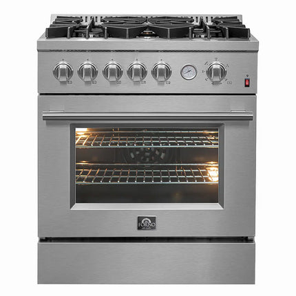 FORNO Premium 2-Piece Kitchen Bundle - Giovanni 30-inch Gas Range Stainless Steel, Forno Salerno 36" Side by Side Stainless Steel Refrigerator 20 cu.ft - FBDL-020-03-CAUS FORNO