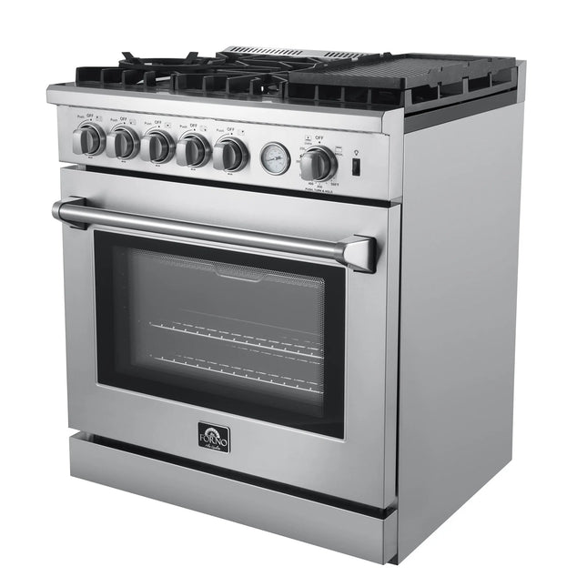 Forno Lazio 30-Inch Freestanding Gas Range, 4 Burners, Convection Oven, Energy Efficient FORNO