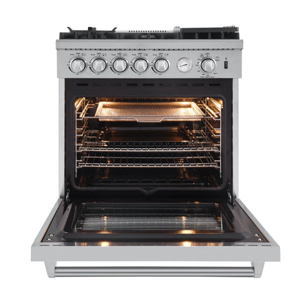 Forno Lazio 30-Inch Freestanding Gas Range, 4 Burners, Convection Oven, Energy Efficient FORNO