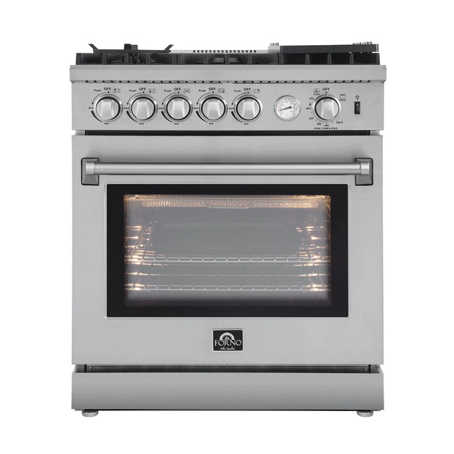 Forno Lazio 30-Inch Freestanding Gas Range, 4 Burners, Convection Oven, Energy Efficient FORNO