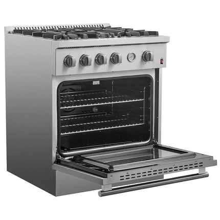 FORNO Premium 2-Piece Kitchen Bundle -Marco 30-inch Gas Range Stainless Steel, Forno Salerno 36" Side by Side Stainless Steel Refrigerator 20 cu.ft - FBDL-021-03CAUS FORNO