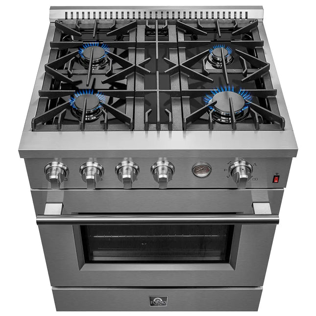 FORNO Premium 2-Piece Kitchen Bundle -Marco 30-inch Gas Range Stainless Steel, Forno Salerno 36" Side by Side Stainless Steel Refrigerator 20 cu.ft - FBDL-021-03CAUS FORNO