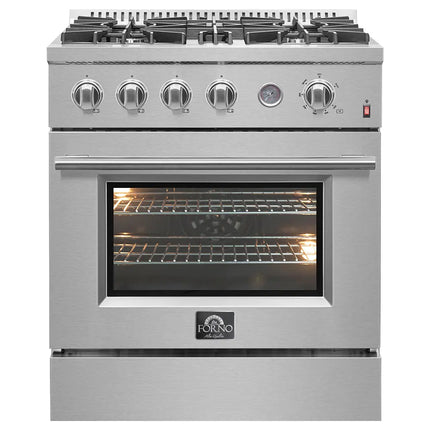 FORNO Premium 2-Piece Kitchen Bundle -Marco 30-inch Gas Range Stainless Steel, Forno Salerno 36" Side by Side Stainless Steel Refrigerator 20 cu.ft - FBDL-021-03CAUS FORNO