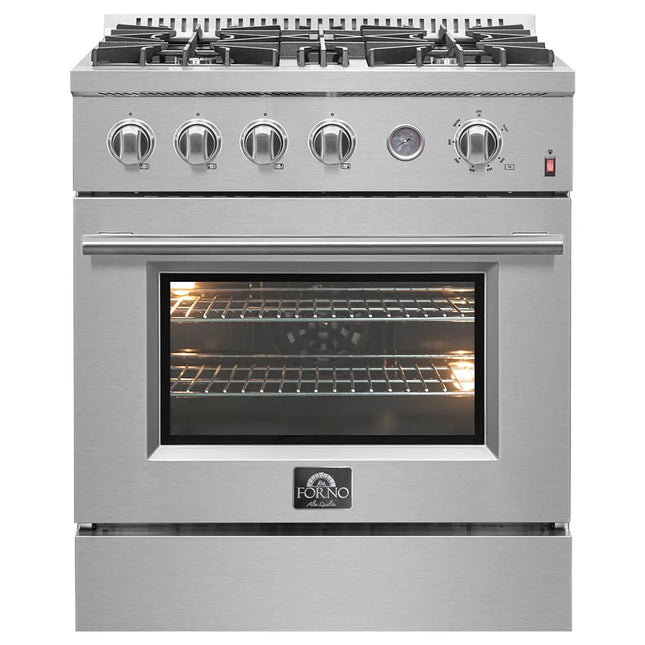 FORNO Premium 2-Piece Kitchen Bundle -Marco 30-inch Gas Range Stainless Steel, Forno Salerno 36" Side by Side Stainless Steel Refrigerator 20 cu.ft - FBDL-021-03CAUS FORNO