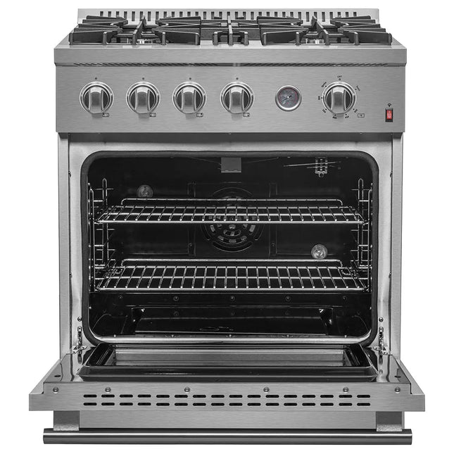 Marco 30-inch Gas Range Stainless Steel, 4 Burners 37,000 BTU, 4.32 cu.ft. Convection Oven FORNO