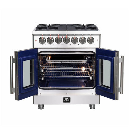 Forno Massimo 30-Inch Freestanding French Door Dual Fuel Range, 4 Burners, True Convection Oven FORNO