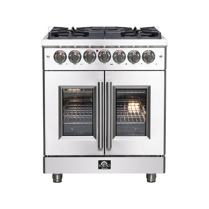 Forno Massimo 30-Inch Freestanding French Door Dual Fuel Range, 4 Burners, True Convection Oven FORNO