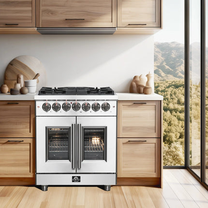 Forno Massimo 30-Inch Freestanding French Door Dual Fuel Range, 4 Burners, True Convection Oven FORNO