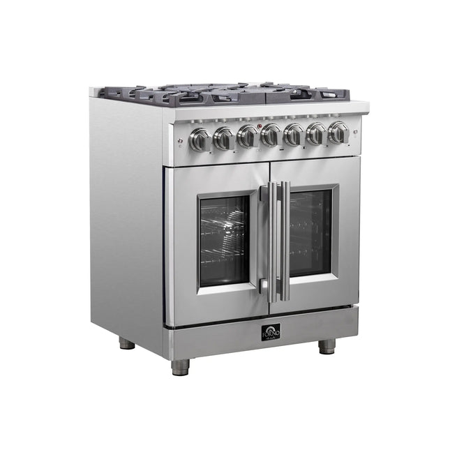 Forno Massimo 30-Inch Freestanding French Door Dual Fuel Range, 4 Burners, True Convection Oven FORNO