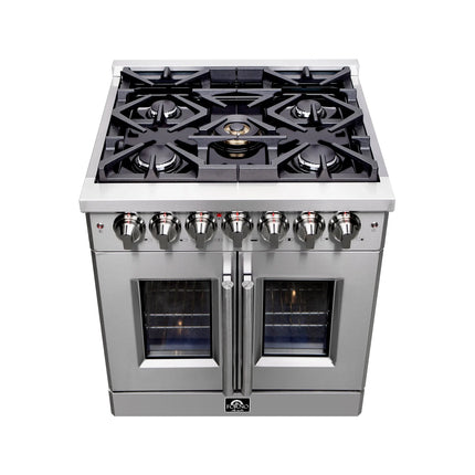 Forno Massimo 30-Inch Freestanding French Door Dual Fuel Range, 4 Burners, True Convection Oven FORNO