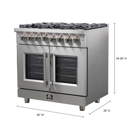 Forno Massimo 36-Inch Freestanding French Door Dual Fuel Range, 6 Burners, True Convection Oven FORNO
