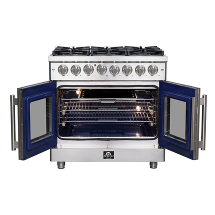 Forno Massimo 36-Inch Freestanding French Door Dual Fuel Range, 6 Burners, True Convection Oven FORNO