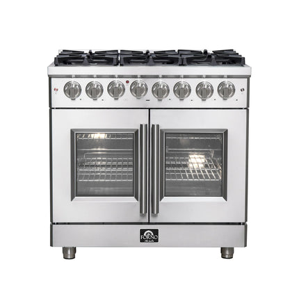Forno Massimo 36-Inch Freestanding French Door Dual Fuel Range, 6 Burners, True Convection Oven FORNO
