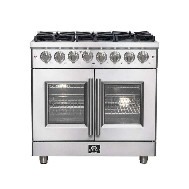 Forno Massimo 36-Inch Freestanding French Door Dual Fuel Range, 6 Burners, True Convection Oven FORNO