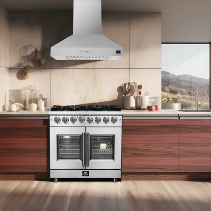 Forno Massimo 36-Inch Freestanding French Door Dual Fuel Range, 6 Burners, True Convection Oven FORNO