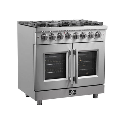 Forno Massimo 36-Inch Freestanding French Door Dual Fuel Range, 6 Burners, True Convection Oven FORNO