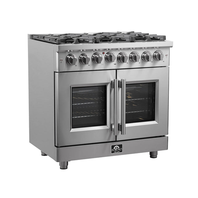 Forno Massimo 36-Inch Freestanding French Door Dual Fuel Range, 6 Burners, True Convection Oven FORNO