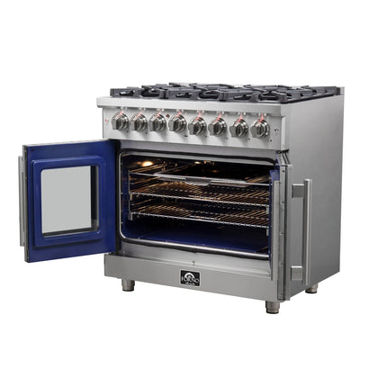 Forno Massimo 36-Inch Freestanding French Door Dual Fuel Range, 6 Burners, True Convection Oven FORNO
