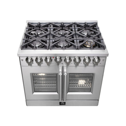 Forno Massimo 36-Inch Freestanding French Door Dual Fuel Range, 6 Burners, True Convection Oven FORNO