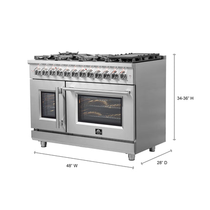 Forno Massimo 48-Inch Freestanding French Door Dual Fuel Range, 8 Burners, True Convection Oven FORNO