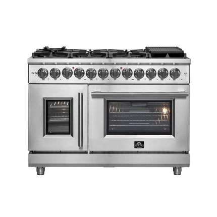 Forno Massimo 48-Inch Freestanding French Door Dual Fuel Range, 8 Burners, True Convection Oven FORNO