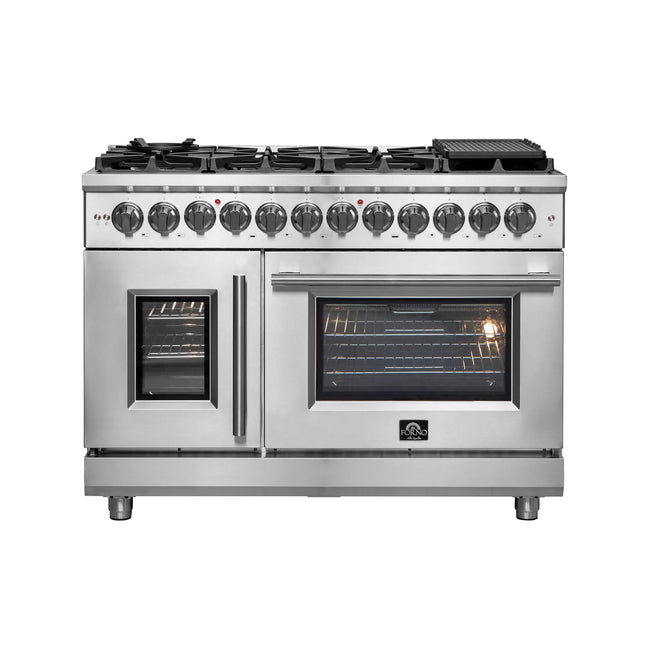 Forno Massimo 48-Inch Freestanding French Door Dual Fuel Range, 8 Burners, True Convection Oven FORNO