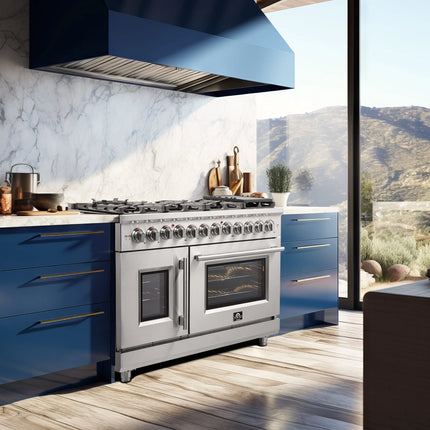 Forno Massimo 48-Inch Freestanding French Door Dual Fuel Range, 8 Burners, True Convection Oven FORNO