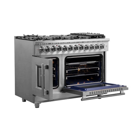 Forno Massimo 48-Inch Freestanding French Door Dual Fuel Range, 8 Burners, True Convection Oven FORNO