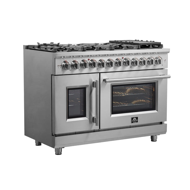 Forno Massimo 48-Inch Freestanding French Door Dual Fuel Range, 8 Burners, True Convection Oven FORNO