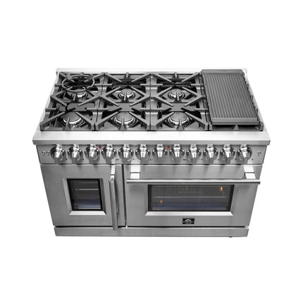 Forno Massimo 48-Inch Freestanding French Door Dual Fuel Range, 8 Burners, True Convection Oven FORNO