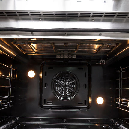 Forno Galiano 30-inch French Door Dual Fuel Range All Stainless Steel, 5 Sealed Burners 68,000 BTU, 4.32 cu.ft. True Convection Oven FORNO