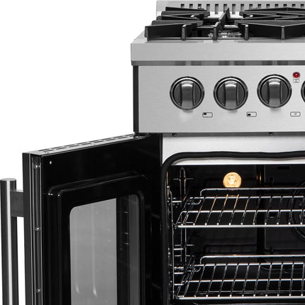 Forno Galiano 30-inch French Door Dual Fuel Range All Stainless Steel, 5 Sealed Burners 68,000 BTU, 4.32 cu.ft. True Convection Oven FORNO