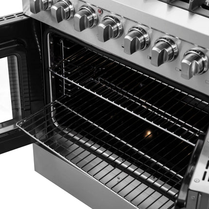 Forno Galiano 30-inch French Door Dual Fuel Range All Stainless Steel, 5 Sealed Burners 68,000 BTU, 4.32 cu.ft. True Convection Oven FORNO