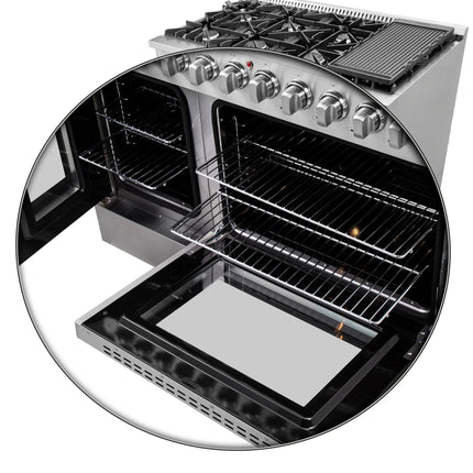 FORNO Galiano 48-Inch French Door Dual Fuel Range All Stainless Steel, 8 Sealed Burners, 107,000 BTU, Griddle, 6.58 cu.ft. Double Ovens FORNO