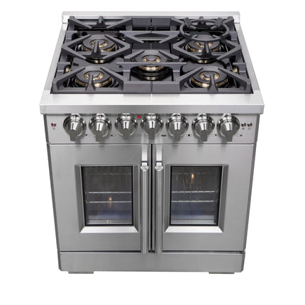 Forno Capriasca 30-Inch Freestanding French Door Dual Fuel Range, 4 Burners, True Convection Oven FORNO