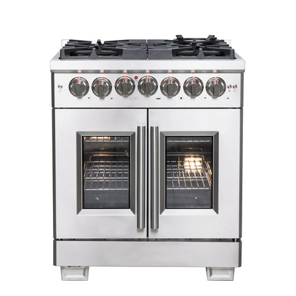 Forno Capriasca 30-Inch Freestanding French Door Dual Fuel Range, 4 Burners, True Convection Oven FORNO