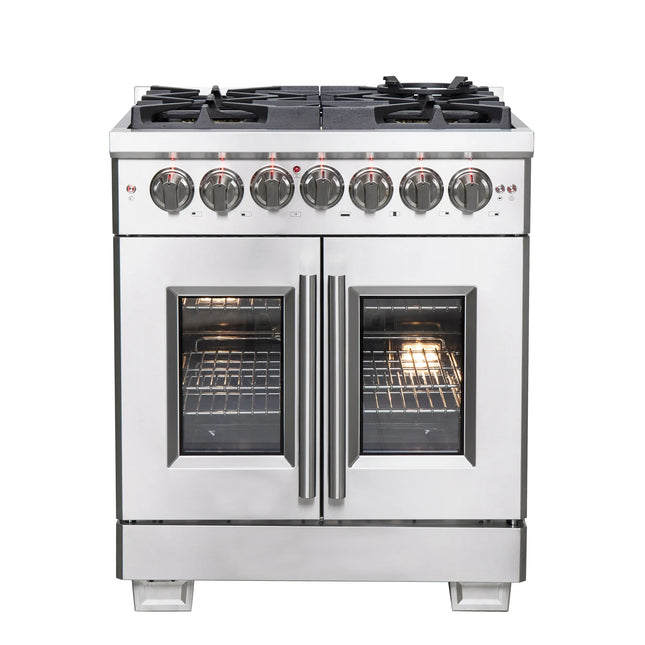 Forno Capriasca 30-Inch Freestanding French Door Dual Fuel Range, 4 Burners, True Convection Oven FORNO