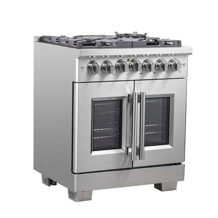 Forno Capriasca 30-Inch Freestanding French Door Dual Fuel Range, 4 Burners, True Convection Oven FORNO