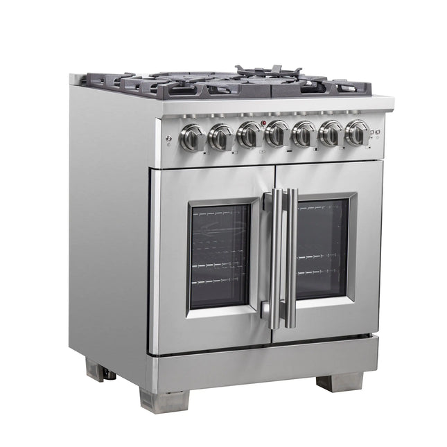Forno Capriasca 30-Inch Freestanding French Door Dual Fuel Range, 4 Burners, True Convection Oven FORNO