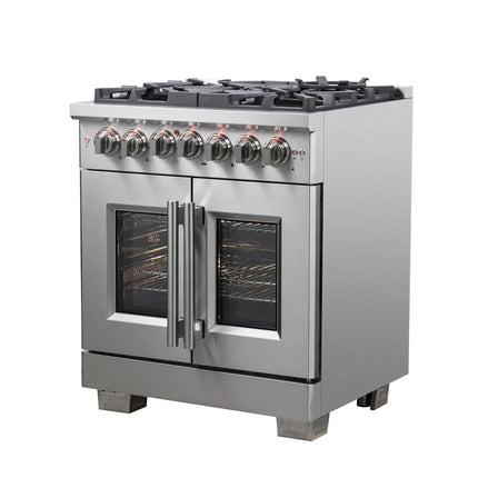 Forno Capriasca 30-Inch Freestanding French Door Dual Fuel Range, 4 Burners, True Convection Oven FORNO