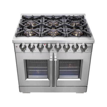 Forno Capriasca 36-Inch Freestanding French Door Dual Fuel Range, 6 Burners, True Convection Oven FORNO