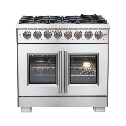 Forno Capriasca 36-Inch Freestanding French Door Dual Fuel Range, 6 Burners, True Convection Oven FORNO