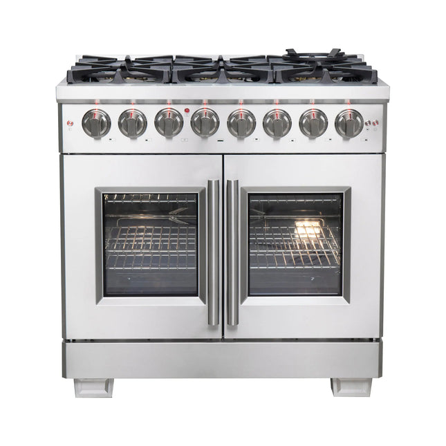 Forno Capriasca 36-Inch Freestanding French Door Dual Fuel Range, 6 Burners, True Convection Oven FORNO